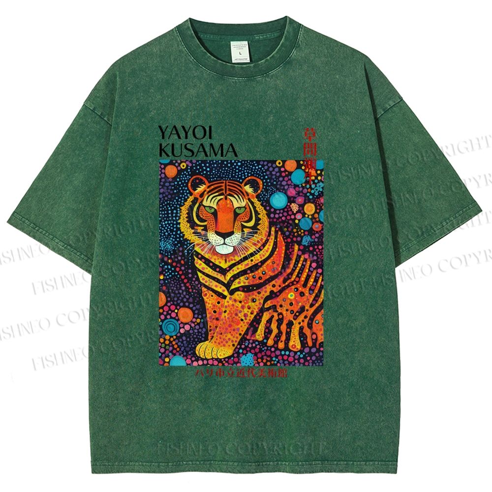 Unisex Yayoi Kusama Polka Dot Tiger Printed Washed Tee