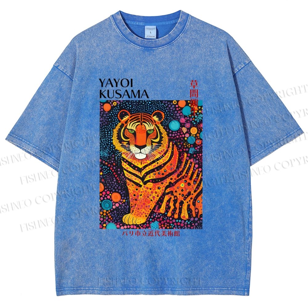 Unisex Yayoi Kusama Polka Dot Tiger Printed Washed Tee