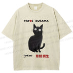 Unisex Yayoi Kusama Black Cat Printed Washed Tee