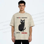 Unisex Yayoi Kusama Black Cat Printed Washed Tee
