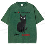 Unisex Yayoi Kusama Black Cat Printed Washed Tee