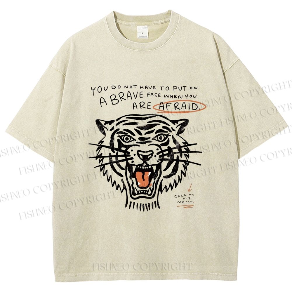 Unisex Simple Tiger Printed Washed Tee