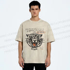 Unisex Simple Tiger Printed Washed Tee