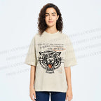 Unisex Simple Tiger Printed Washed Tee