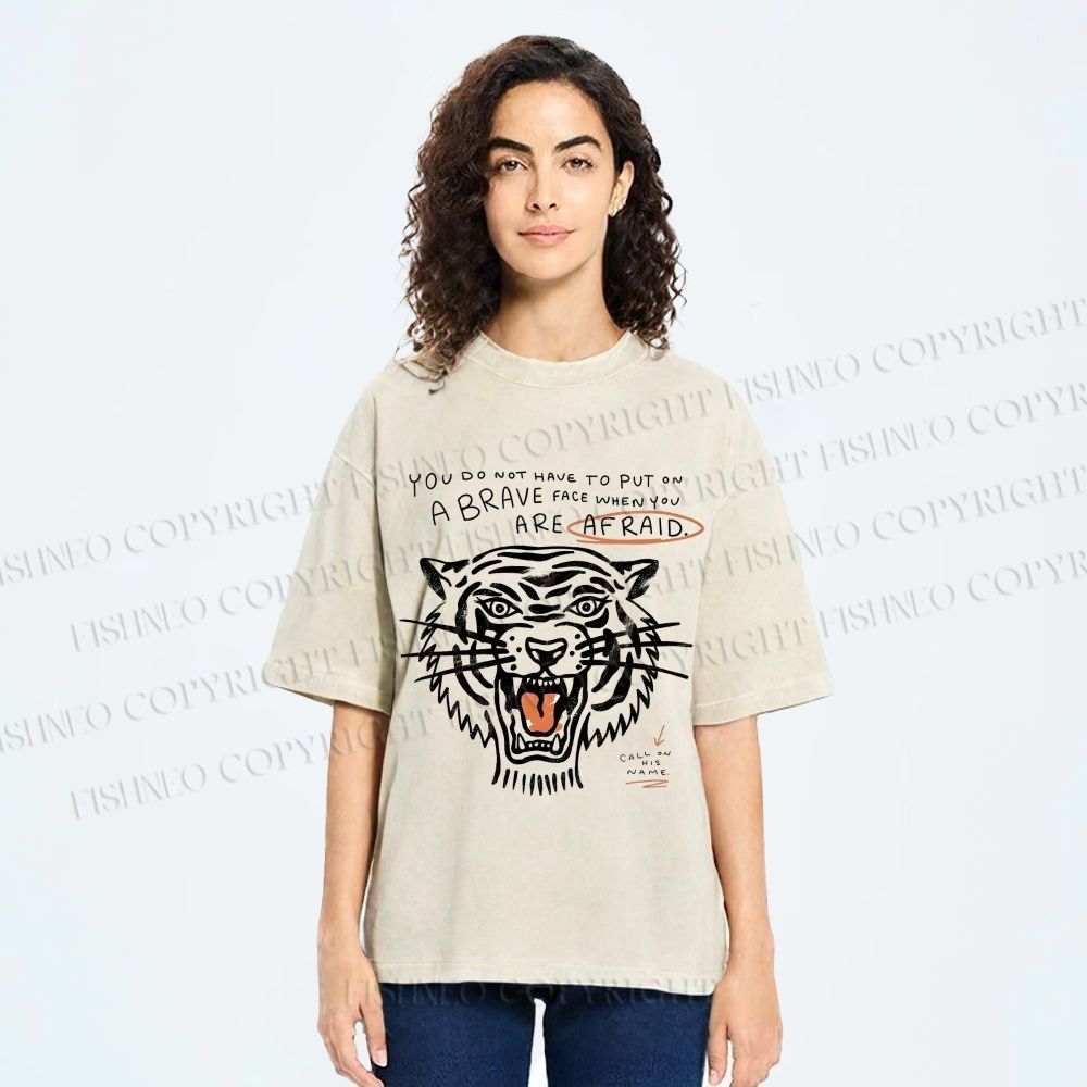 Unisex Simple Tiger Printed Washed Tee