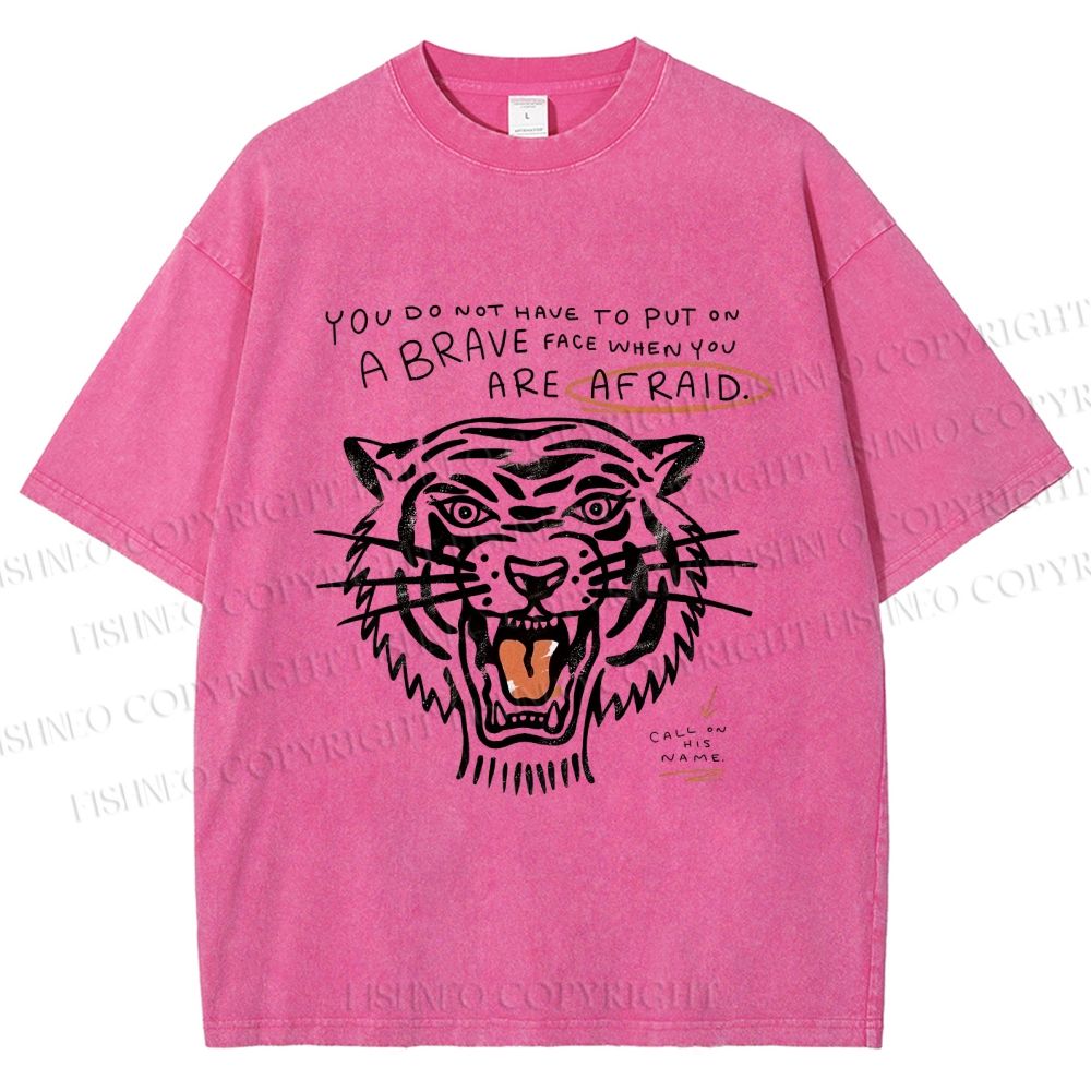 Unisex Simple Tiger Printed Washed Tee