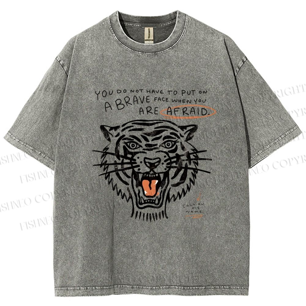 Unisex Simple Tiger Printed Washed Tee
