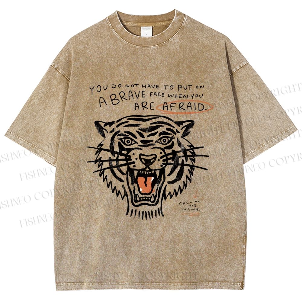 Unisex Simple Tiger Printed Washed Tee