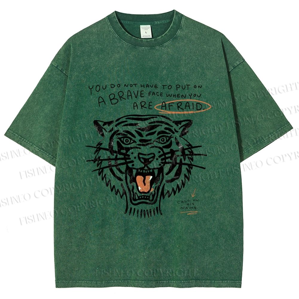 Unisex Simple Tiger Printed Washed Tee