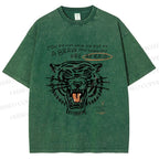 Unisex Simple Tiger Printed Washed Tee