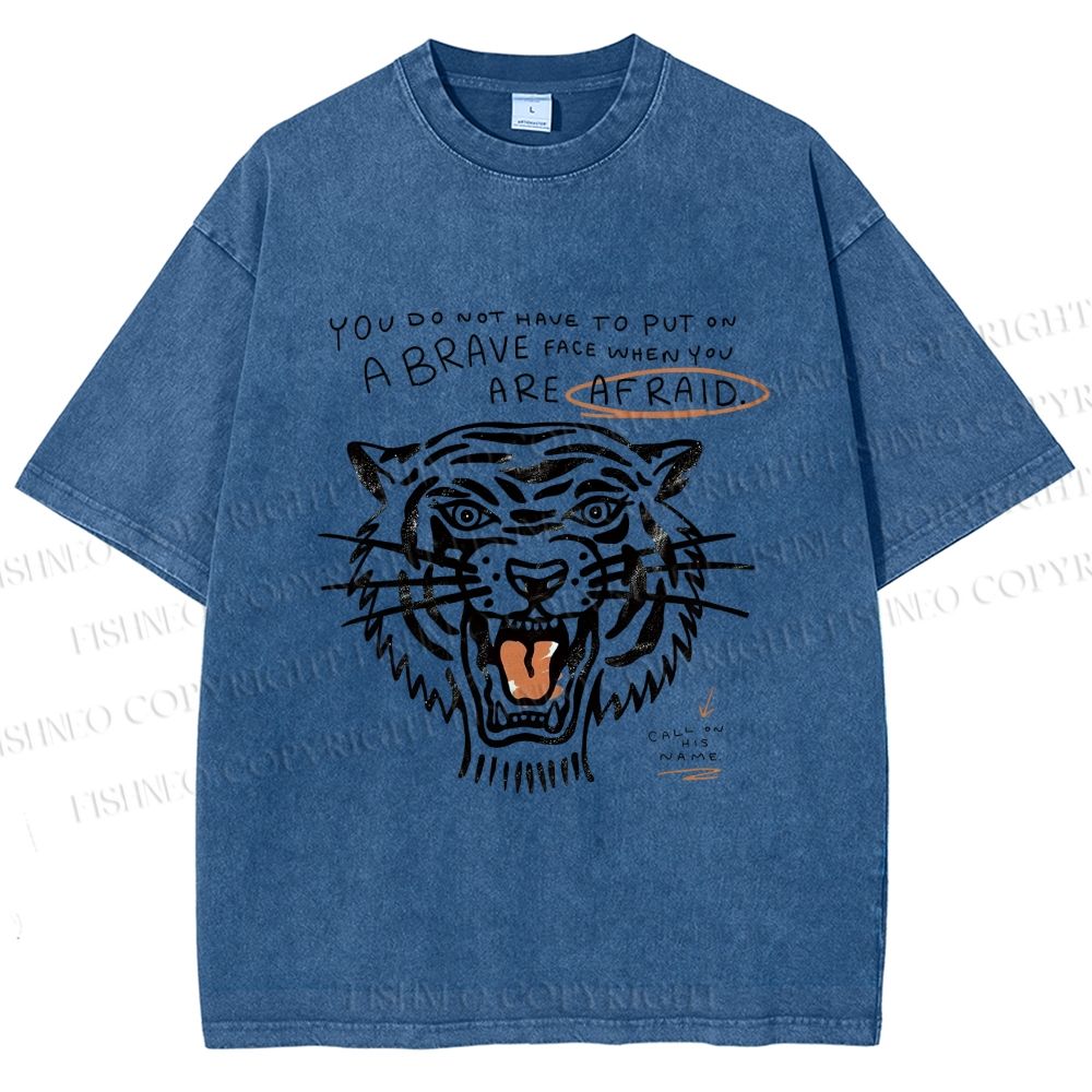 Unisex Simple Tiger Printed Washed Tee