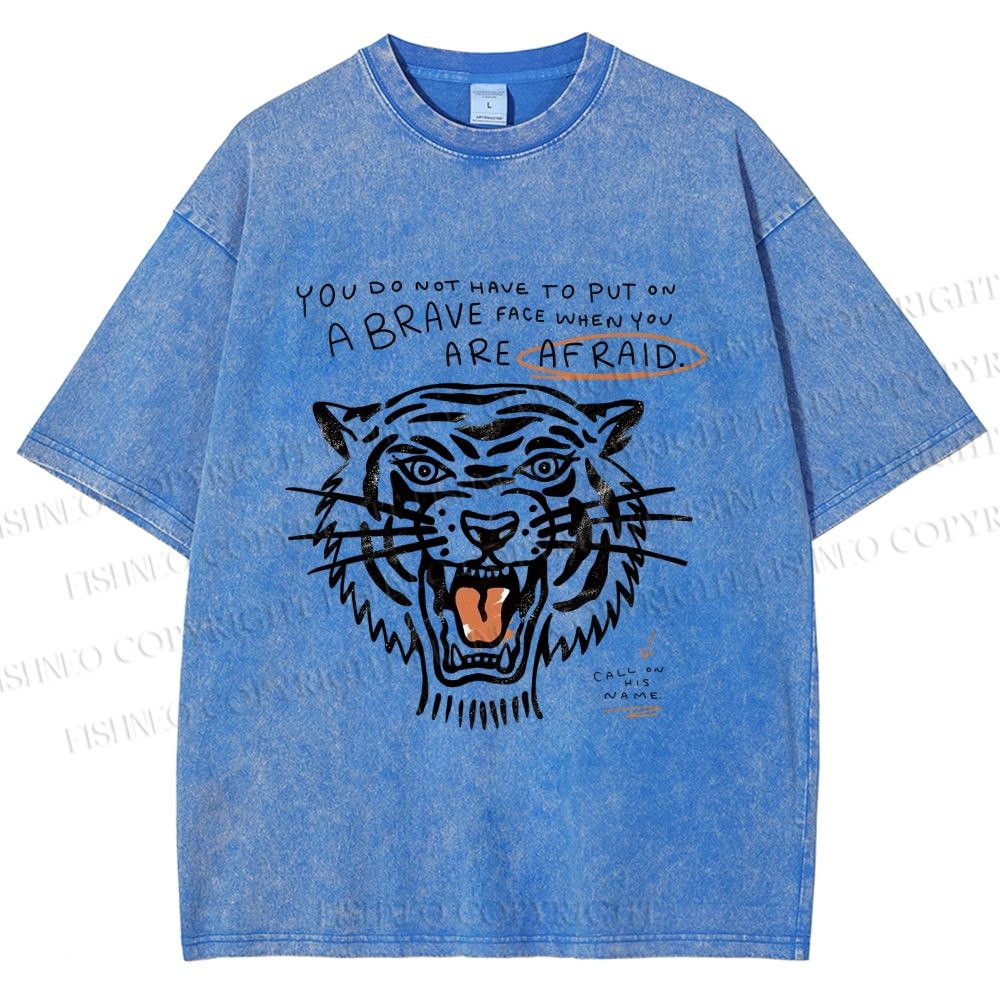 Unisex Simple Tiger Printed Washed Tee