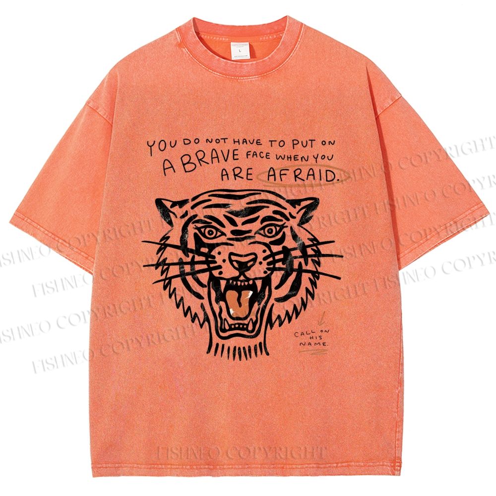 Unisex Simple Tiger Printed Washed Tee