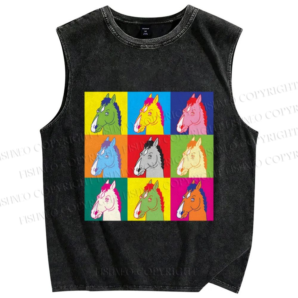 Unisex Pop Equine Spectrum Printed Washed Tank Top