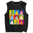 Unisex Pop Equine Spectrum Printed Washed Tank Top