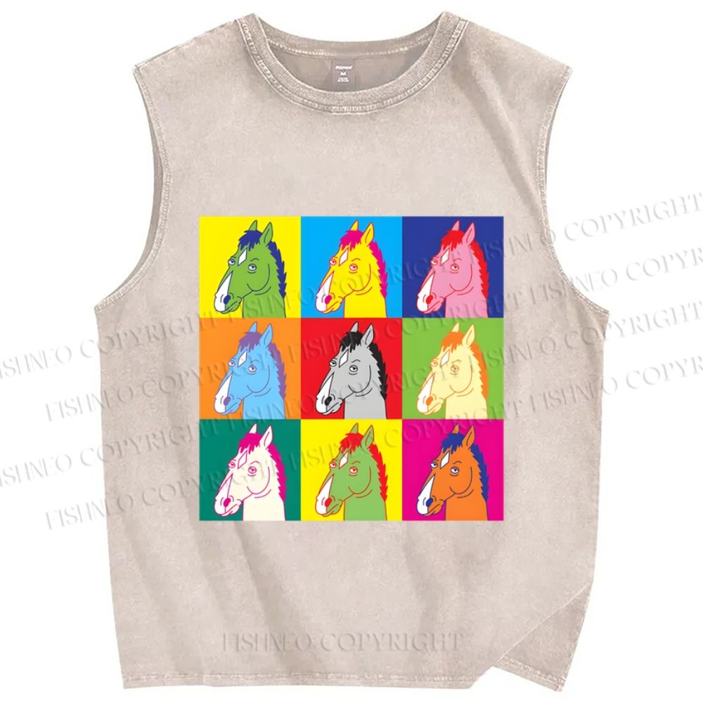 Unisex Pop Equine Spectrum Printed Washed Tank Top