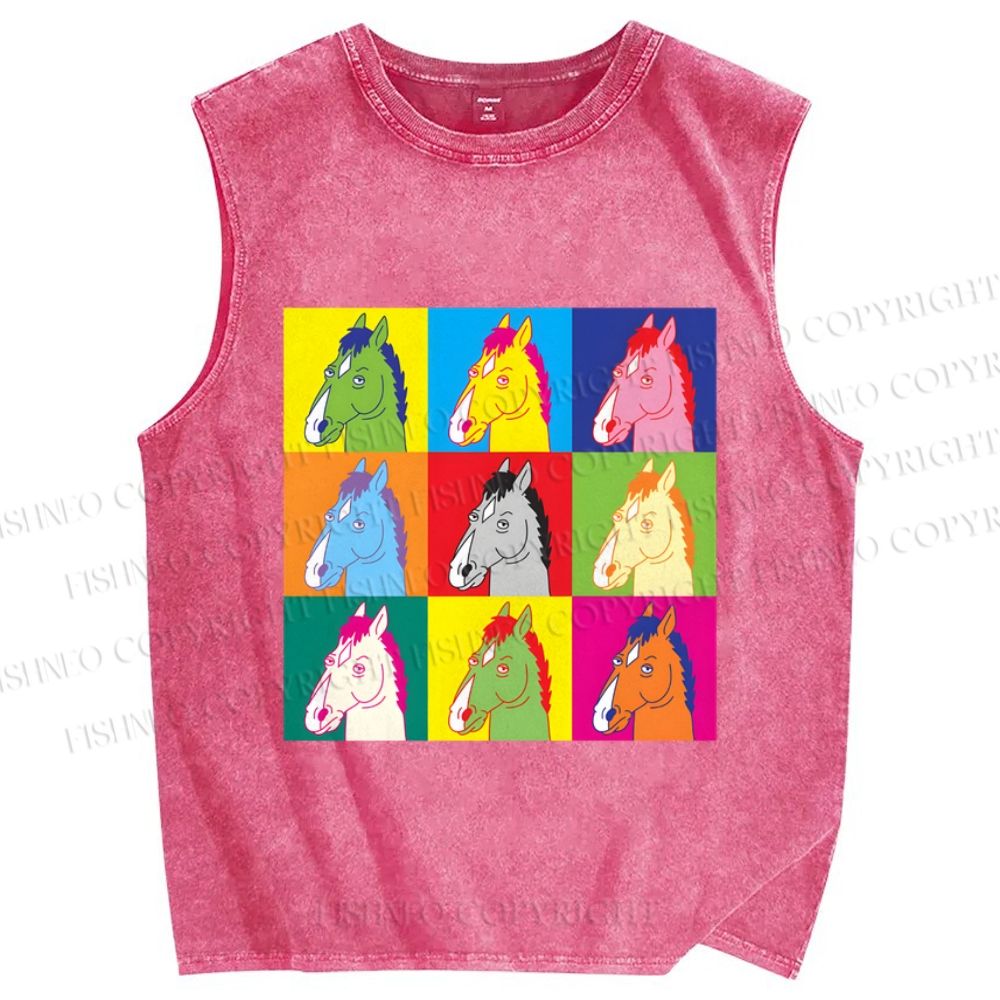 Unisex Pop Equine Spectrum Printed Washed Tank Top