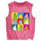 Unisex Pop Equine Spectrum Printed Washed Tank Top