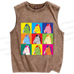 Unisex Pop Equine Spectrum Printed Washed Tank Top