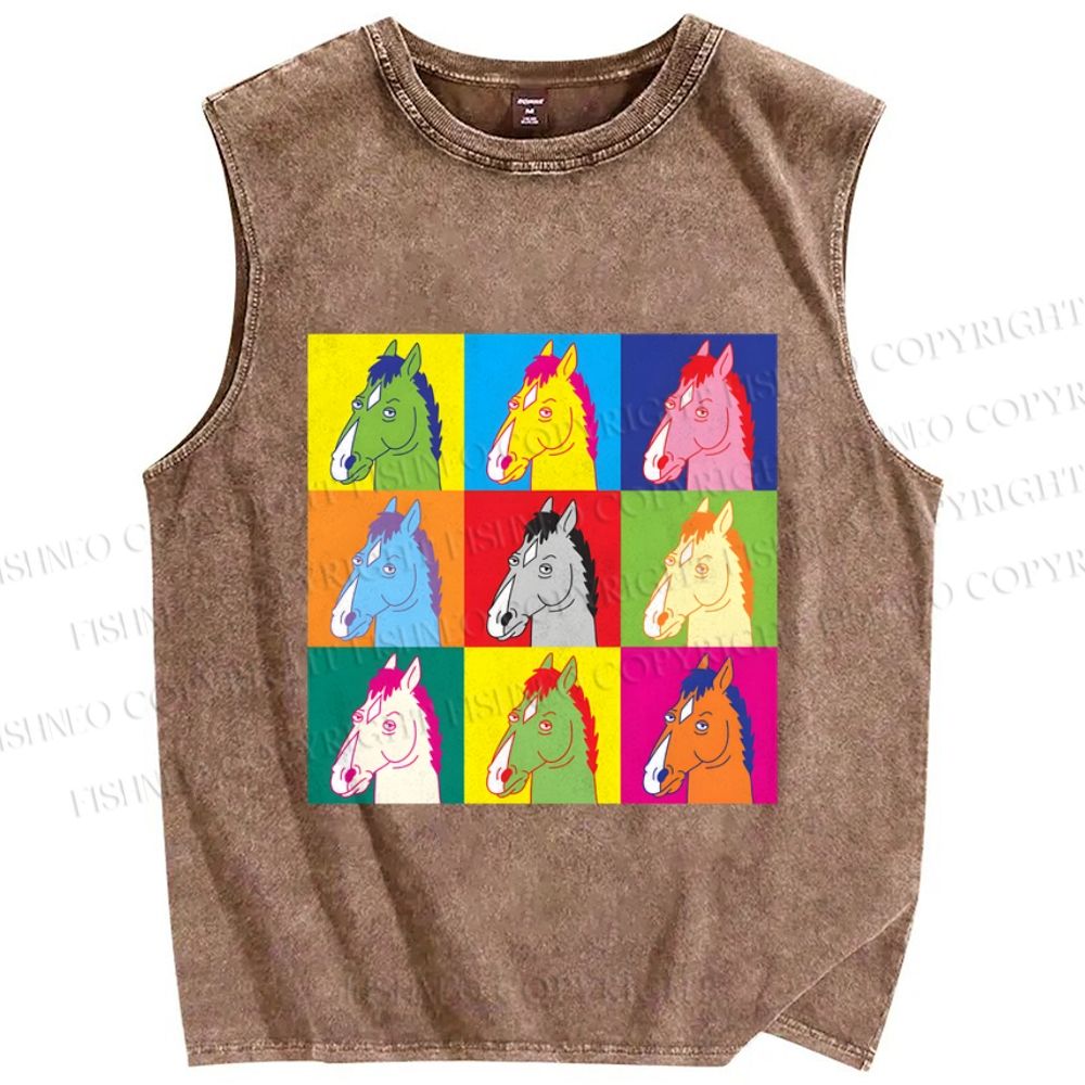 Unisex Pop Equine Spectrum Printed Washed Tank Top