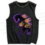 Unisex Horse on Fire Printed Washed Tank Top