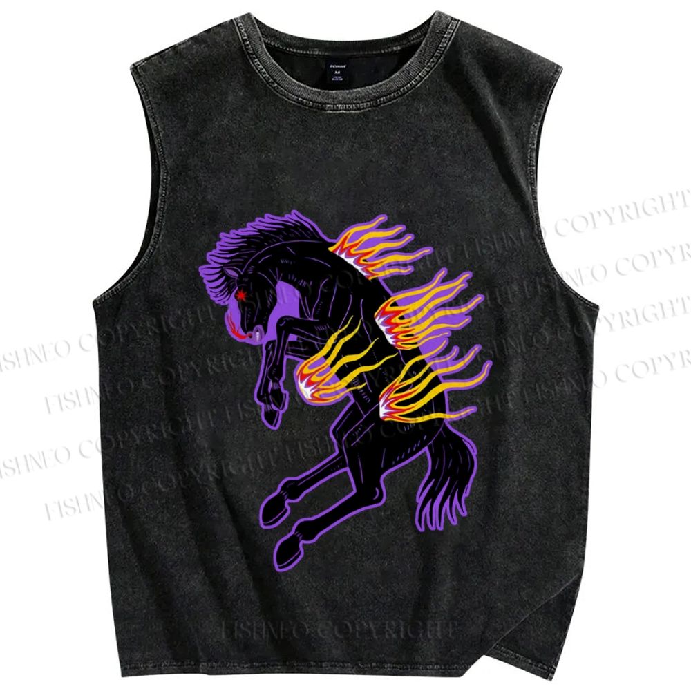 Unisex Horse on Fire Printed Washed Tank Top