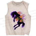 Unisex Horse on Fire Printed Washed Tank Top