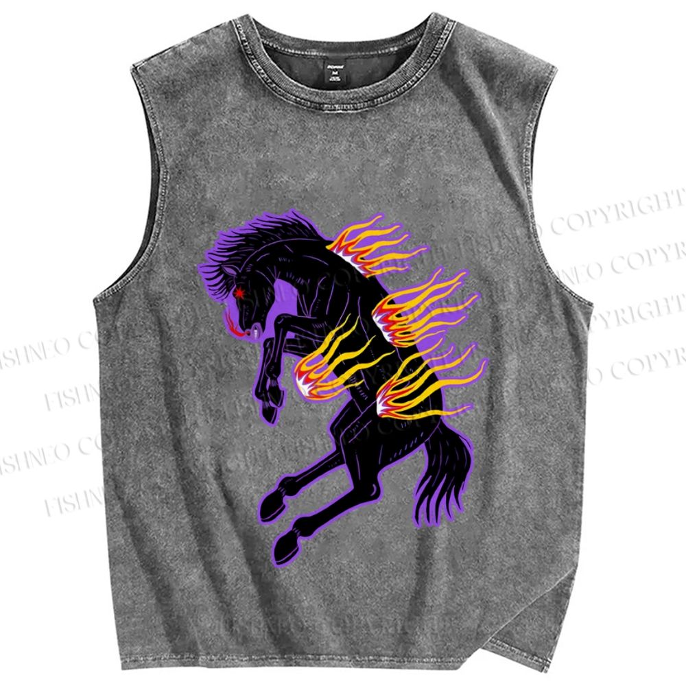Unisex Horse on Fire Printed Washed Tank Top