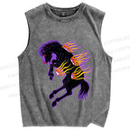 Unisex Horse on Fire Printed Washed Tank Top