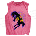 Unisex Horse on Fire Printed Washed Tank Top