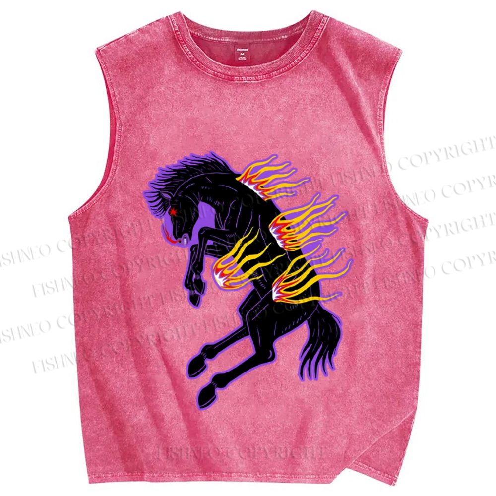 Unisex Horse on Fire Printed Washed Tank Top