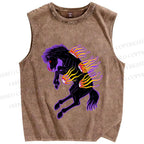 Unisex Horse on Fire Printed Washed Tank Top