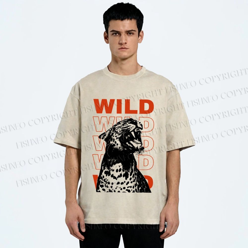 Unisex Wild Panther Printed Washed Tee