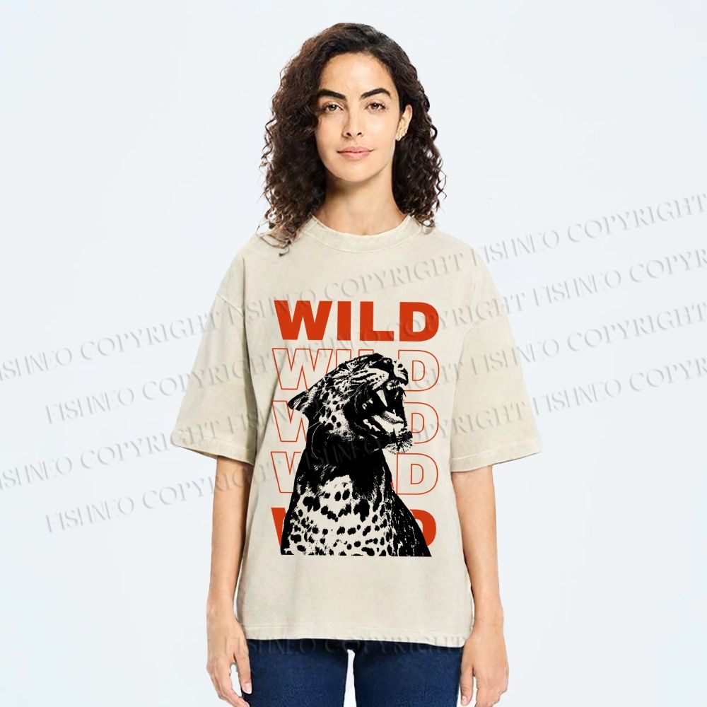 Unisex Wild Panther Printed Washed Tee