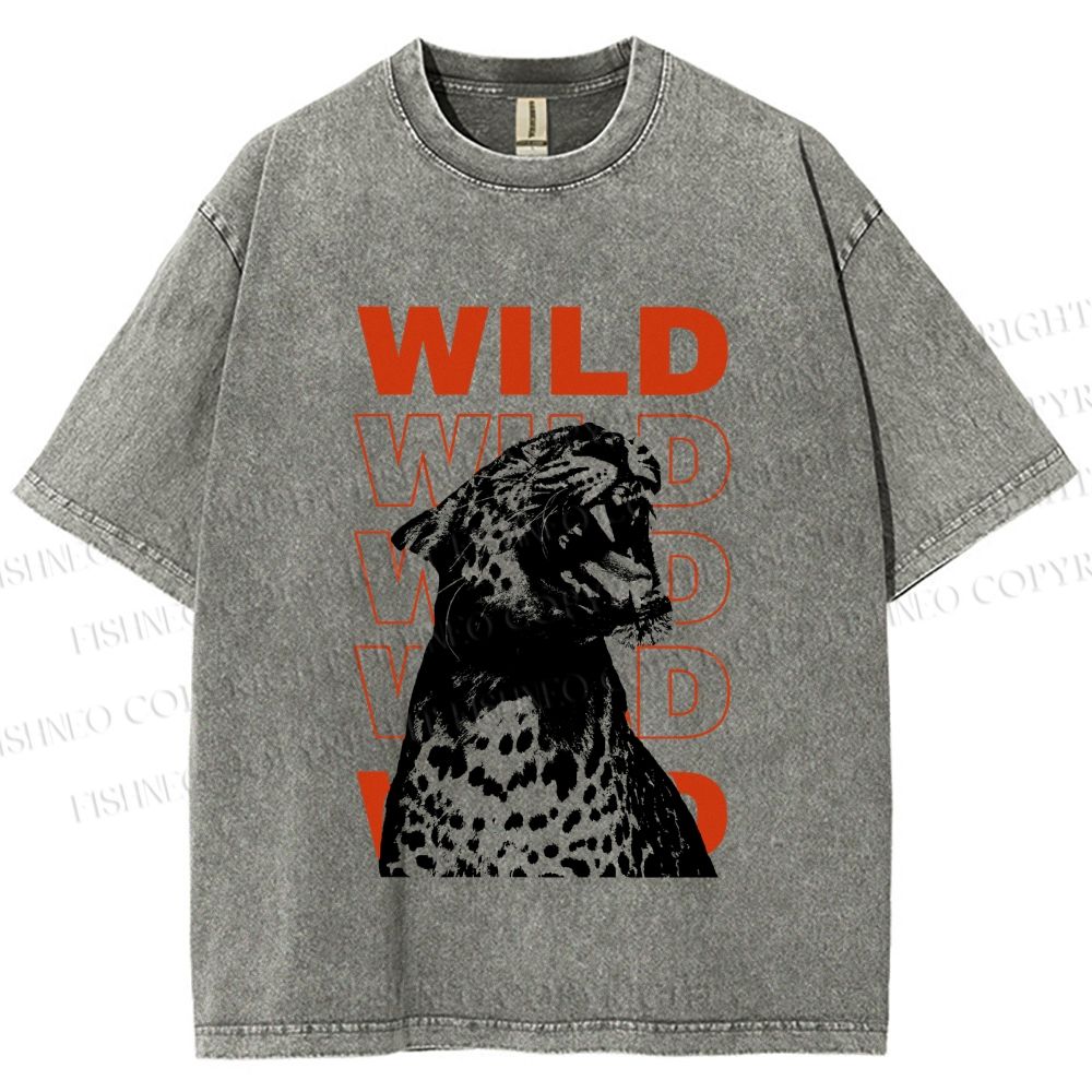Unisex Wild Panther Printed Washed Tee