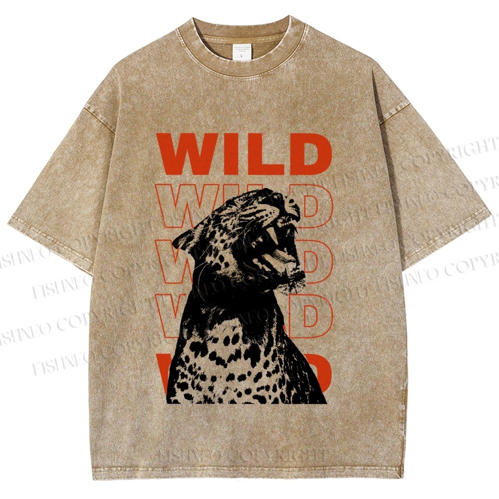Unisex Wild Panther Printed Washed Tee