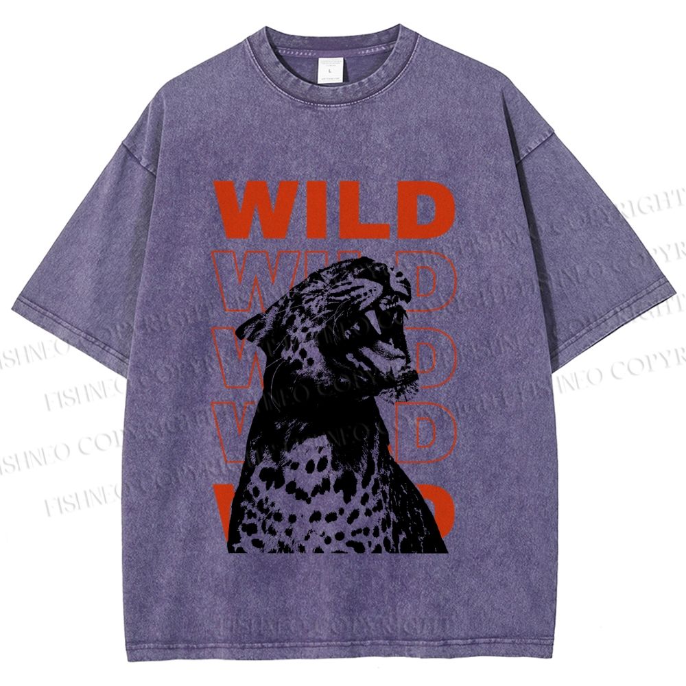 Unisex Wild Panther Printed Washed Tee