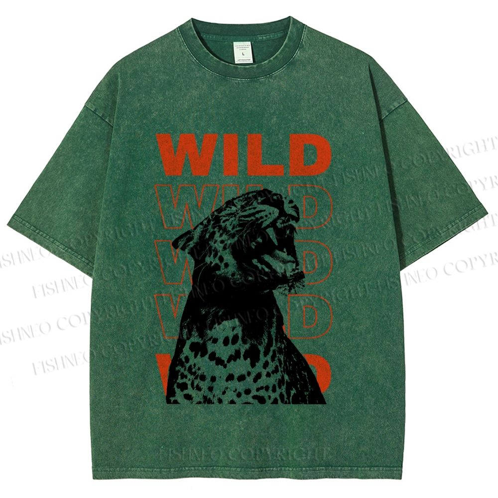 Unisex Wild Panther Printed Washed Tee