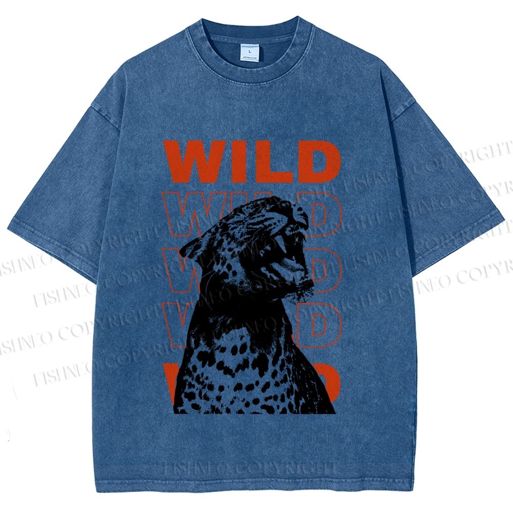 Unisex Wild Panther Printed Washed Tee