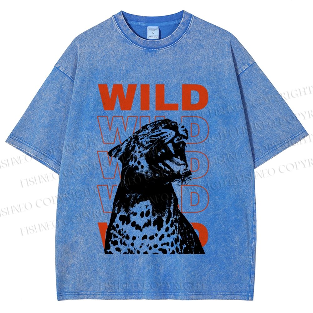 Unisex Wild Panther Printed Washed Tee