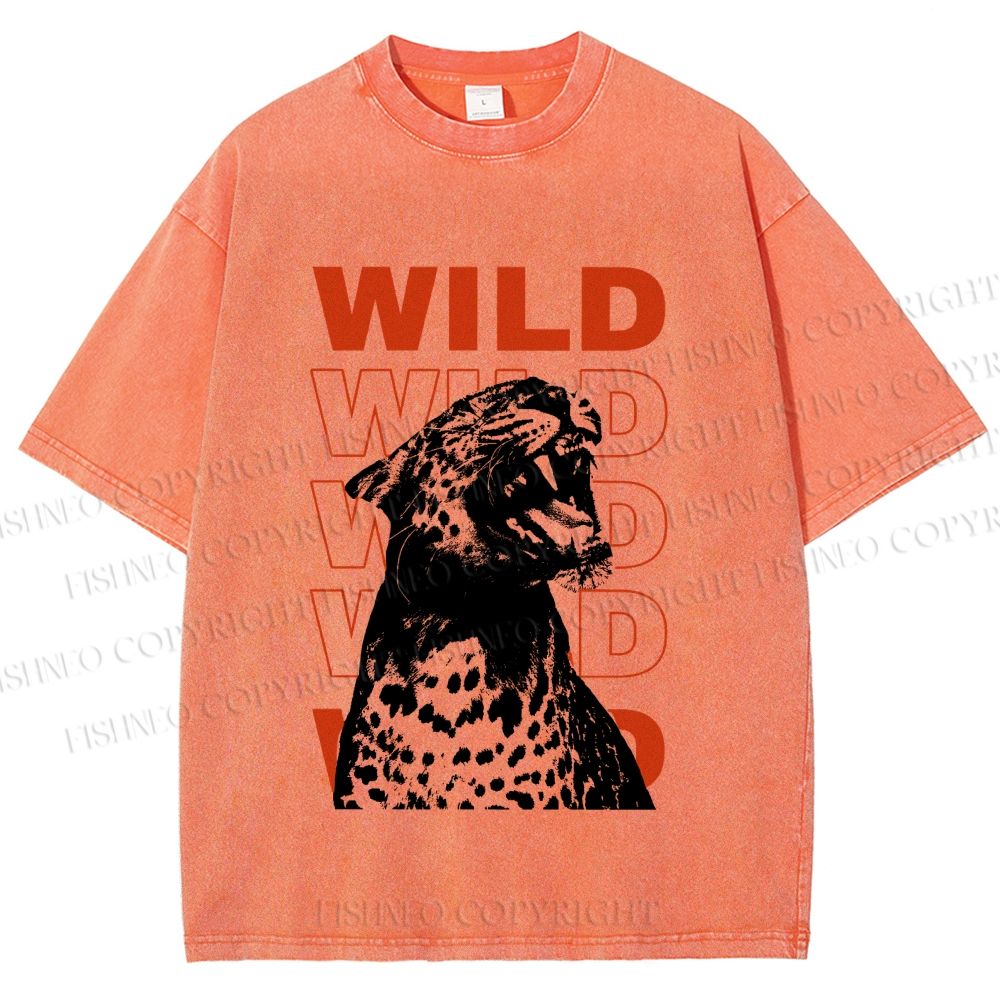 Unisex Wild Panther Printed Washed Tee