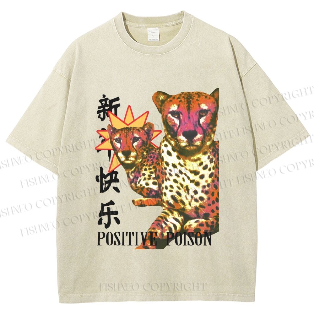 Unisex Panther in Positive Poison Printed Washed Tee