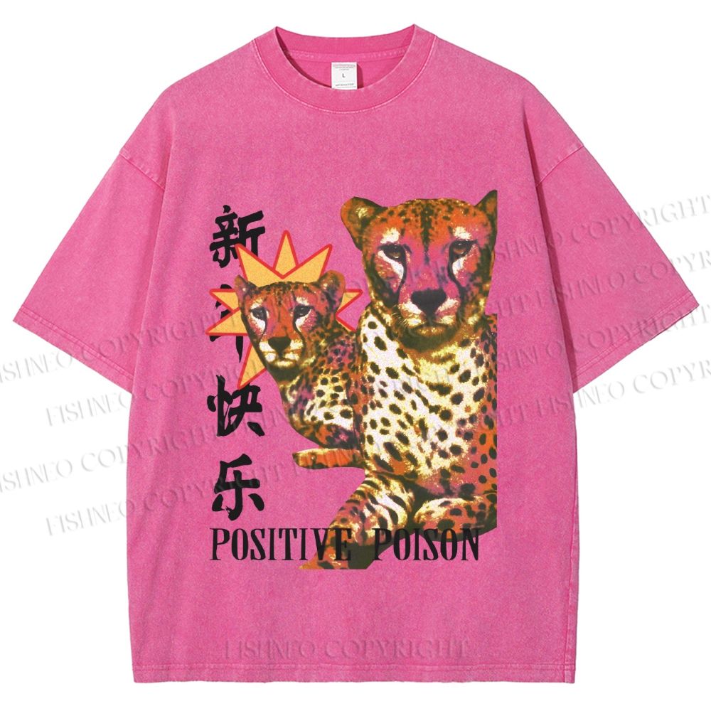 Unisex Panther in Positive Poison Printed Washed Tee