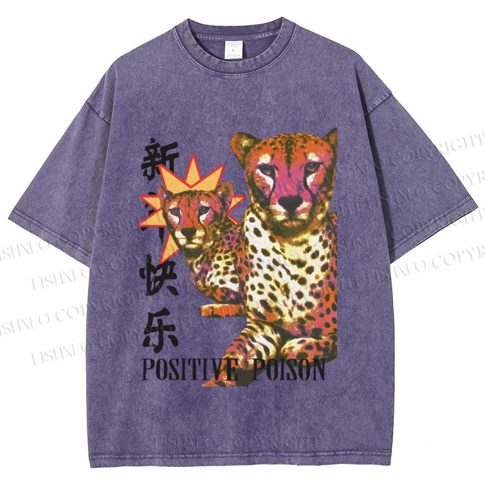 Unisex Panther in Positive Poison Printed Washed Tee