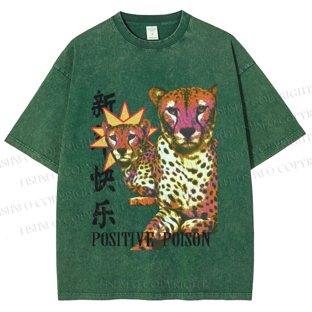 Unisex Panther in Positive Poison Printed Washed Tee