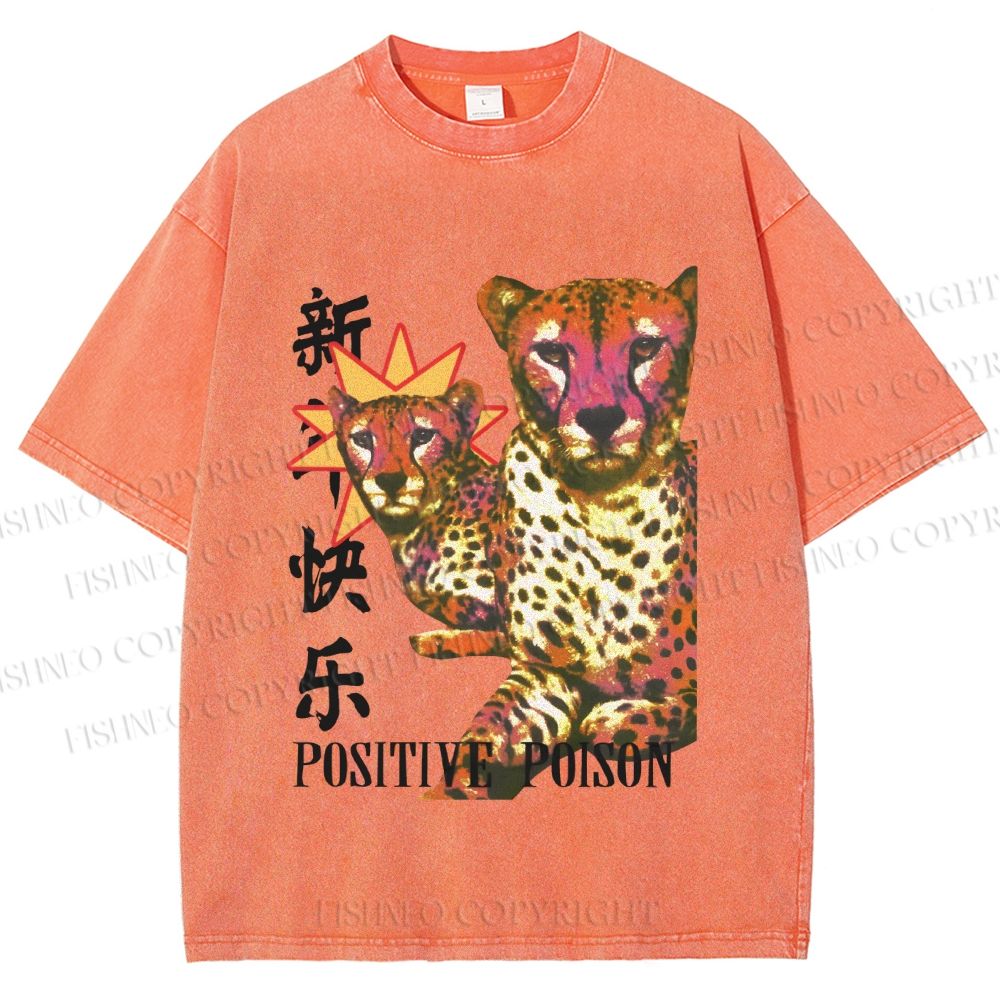 Unisex Panther in Positive Poison Printed Washed Tee