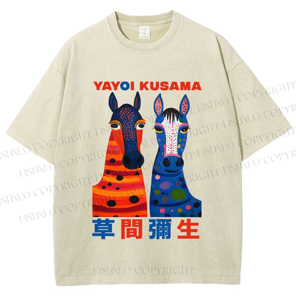 Unisex Yayoi Kusama Horse With Dots Printed Washed Tee
