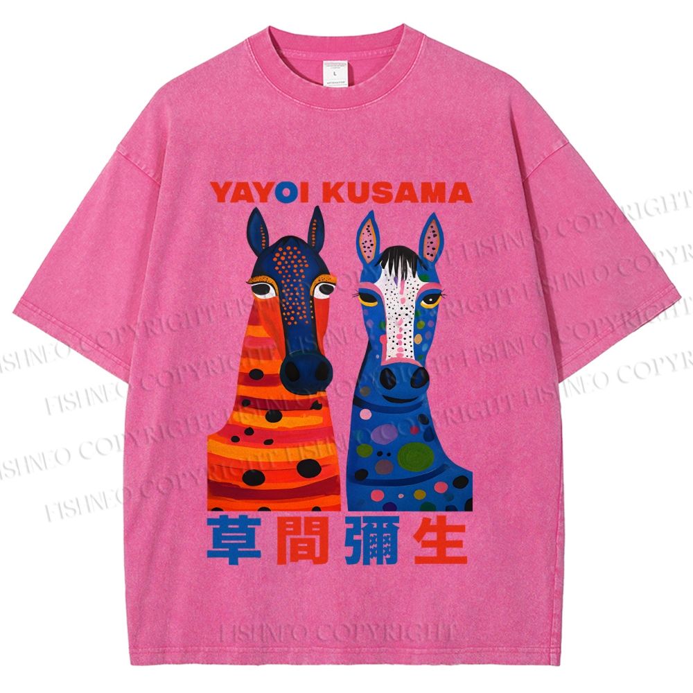 Unisex Yayoi Kusama Horse With Dots Printed Washed Tee