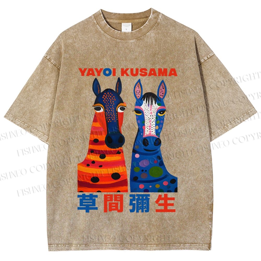 Unisex Yayoi Kusama Horse With Dots Printed Washed Tee
