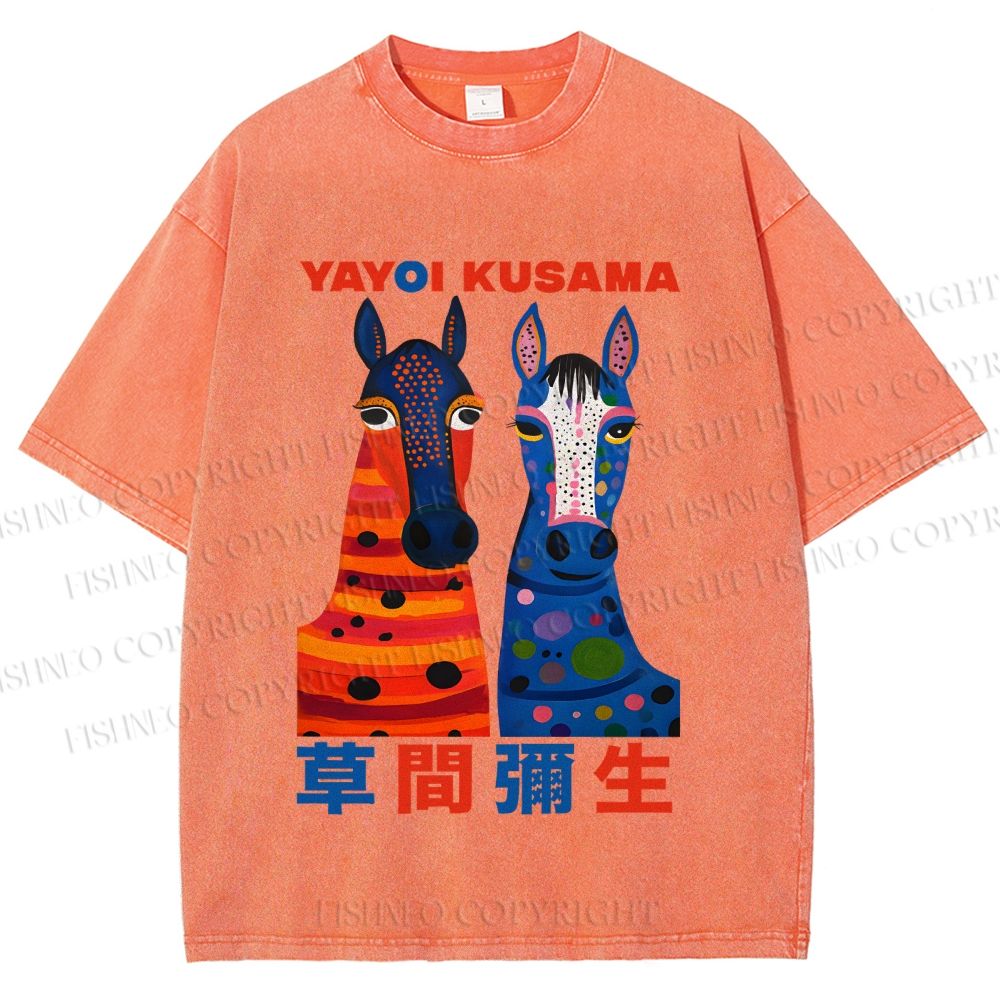 Unisex Yayoi Kusama Horse With Dots Printed Washed Tee